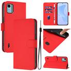For Nokia C12 Skin Feel Solid Color Leather Phone Case with Lanyard(Red) - 1