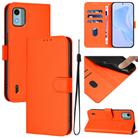 For Nokia C12 Skin Feel Solid Color Leather Phone Case with Lanyard(Orange) - 1