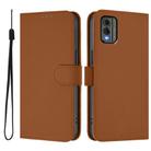 For Nokia C32 Skin Feel Solid Color Leather Phone Case with Lanyard(Brown) - 2