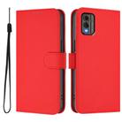For Nokia C32 Skin Feel Solid Color Leather Phone Case with Lanyard(Red) - 2