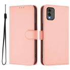 For Nokia C32 Skin Feel Solid Color Leather Phone Case with Lanyard(Pink) - 2