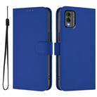 For Nokia C32 Skin Feel Solid Color Leather Phone Case with Lanyard(Dark Blue) - 2