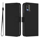 For Nokia C32 Skin Feel Solid Color Leather Phone Case with Lanyard(Black) - 2