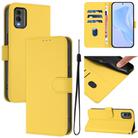 For Nokia C32 Skin Feel Solid Color Leather Phone Case with Lanyard(Lemon Yellow) - 1