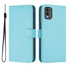 For Nokia C32 Skin Feel Solid Color Leather Phone Case with Lanyard(Sky Blue) - 2