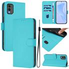For Nokia C32 Skin Feel Solid Color Leather Phone Case with Lanyard(Lake Blue) - 1