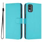 For Nokia C32 Skin Feel Solid Color Leather Phone Case with Lanyard(Lake Blue) - 2