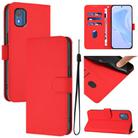 For Nokia C02 Skin Feel Solid Color Leather Phone Case with Lanyard(Red) - 1