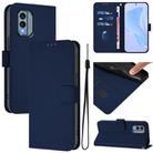 For Nokia X30 5G Skin Feel Solid Color Leather Phone Case with Lanyard(Navy Blue) - 1