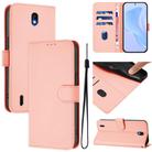 For Nokia C01 Plus / C1 2nd Edition Skin Feel Solid Color Leather Phone Case with Lanyard(Pink) - 1