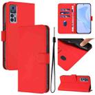 For TCL 30 4G / 30 5G / 30+ Skin Feel Solid Color Leather Phone Case with Lanyard(Red) - 1