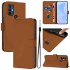 For TCL 30 SE Skin Feel Solid Color Leather Phone Case with Lanyard(Brown) - 1