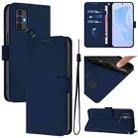 For TCL 30 SE Skin Feel Solid Color Leather Phone Case with Lanyard(Navy Blue) - 1