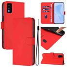 For TCL 30T Skin Feel Solid Color Leather Phone Case with Lanyard(Red) - 1