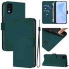 For TCL 30T Skin Feel Solid Color Leather Phone Case with Lanyard(Dark Green) - 1