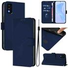 For TCL 30T Skin Feel Solid Color Leather Phone Case with Lanyard(Navy Blue) - 1