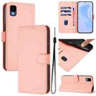 For TCL 30Z T602DL Skin Feel Solid Color Leather Phone Case with Lanyard(Pink) - 1