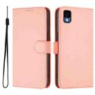 For TCL 30Z T602DL Skin Feel Solid Color Leather Phone Case with Lanyard(Pink) - 2