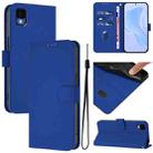 For TCL 30Z T602DL Skin Feel Solid Color Leather Phone Case with Lanyard(Dark Blue) - 1