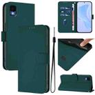 For TCL 30Z T602DL Skin Feel Solid Color Leather Phone Case with Lanyard(Dark Green) - 1