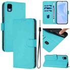 For TCL 30Z T602DL Skin Feel Solid Color Leather Phone Case with Lanyard(Lake Blue) - 1