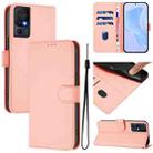 For TCL 40 SE Skin Feel Solid Color Leather Phone Case with Lanyard(Pink) - 1