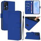 For TCL 40 SE Skin Feel Solid Color Leather Phone Case with Lanyard(Dark Blue) - 1