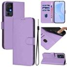 For TCL 40 SE Skin Feel Solid Color Leather Phone Case with Lanyard(Lavender Purple) - 1