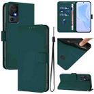 For TCL 40 SE Skin Feel Solid Color Leather Phone Case with Lanyard(Dark Green) - 1