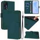 For TCL 40 XL / 40 T T608DL Skin Feel Solid Color Leather Phone Case with Lanyard(Dark Green) - 1