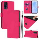 For TCL 40 XL / 40 T T608DL Skin Feel Solid Color Leather Phone Case with Lanyard(Rose Red) - 1