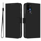 For TCL 40 R 5G Skin Feel Solid Color Leather Phone Case with Lanyard(Black) - 2