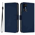 For TCL 40 R 5G Skin Feel Solid Color Leather Phone Case with Lanyard(Navy Blue) - 2