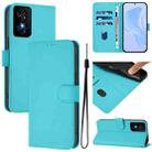 For TCL 50 SE Skin Feel Solid Color Leather Phone Case with Lanyard(Lake Blue) - 1