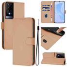 For TCL 50 XE Skin Feel Solid Color Leather Phone Case with Lanyard(Nude) - 1