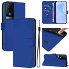 For TCL 50 XE Skin Feel Solid Color Leather Phone Case with Lanyard(Dark Blue) - 1