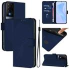 For TCL 50 XE Skin Feel Solid Color Leather Phone Case with Lanyard(Navy Blue) - 1