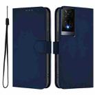 For TCL 50 XE Skin Feel Solid Color Leather Phone Case with Lanyard(Navy Blue) - 2