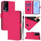 For TCL 50 XE Skin Feel Solid Color Leather Phone Case with Lanyard(Rose Red) - 1