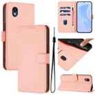 For TCL 201 Skin Feel Solid Color Leather Phone Case with Lanyard(Pink) - 1