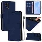 For TCL 303 Skin Feel Solid Color Leather Phone Case with Lanyard(Navy Blue) - 1