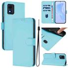 For TCL 303 Skin Feel Solid Color Leather Phone Case with Lanyard(Sky Blue) - 1