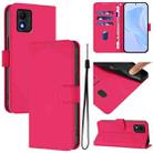 For TCL 303 Skin Feel Solid Color Leather Phone Case with Lanyard(Rose Red) - 1