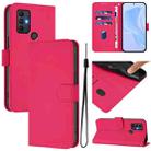 For TCL 305 / 306 / 30 SE AL02 Skin Feel Solid Color Leather Phone Case with Lanyard(Rose Red) - 1