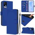 For TCL 405 / 406 / 408 Skin Feel Solid Color Leather Phone Case with Lanyard(Dark Blue) - 1