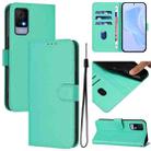 For TCL 405 / 406 / 408 Skin Feel Solid Color Leather Phone Case with Lanyard(Green) - 1