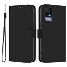 For TCL 405 / 406 / 408 Skin Feel Solid Color Leather Phone Case with Lanyard(Black) - 2