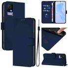 For TCL 405 / 406 / 408 Skin Feel Solid Color Leather Phone Case with Lanyard(Navy Blue) - 1