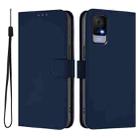 For TCL 405 / 406 / 408 Skin Feel Solid Color Leather Phone Case with Lanyard(Navy Blue) - 2