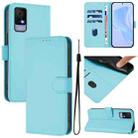 For TCL 405 / 406 / 408 Skin Feel Solid Color Leather Phone Case with Lanyard(Sky Blue) - 1